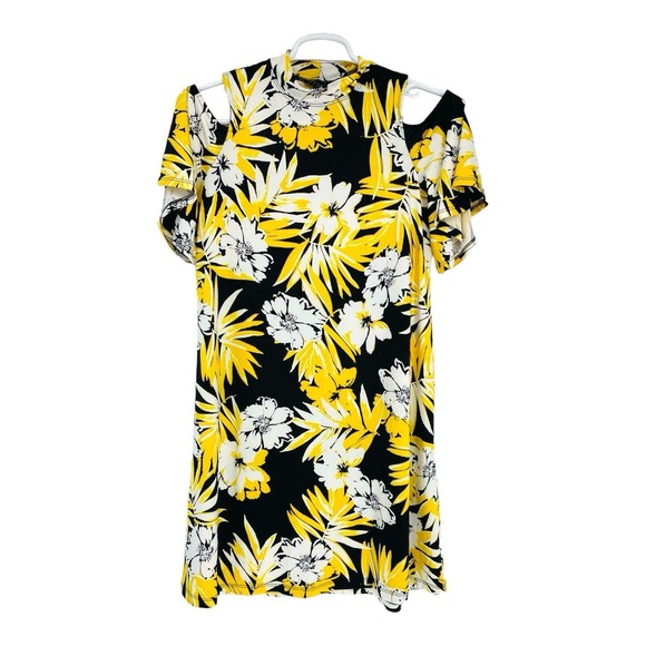Tiana B Dresses & Skirts - Tiana B. Spring Bright Yellow & Black Floral Dress‎ Women's Size M Short Sleeve